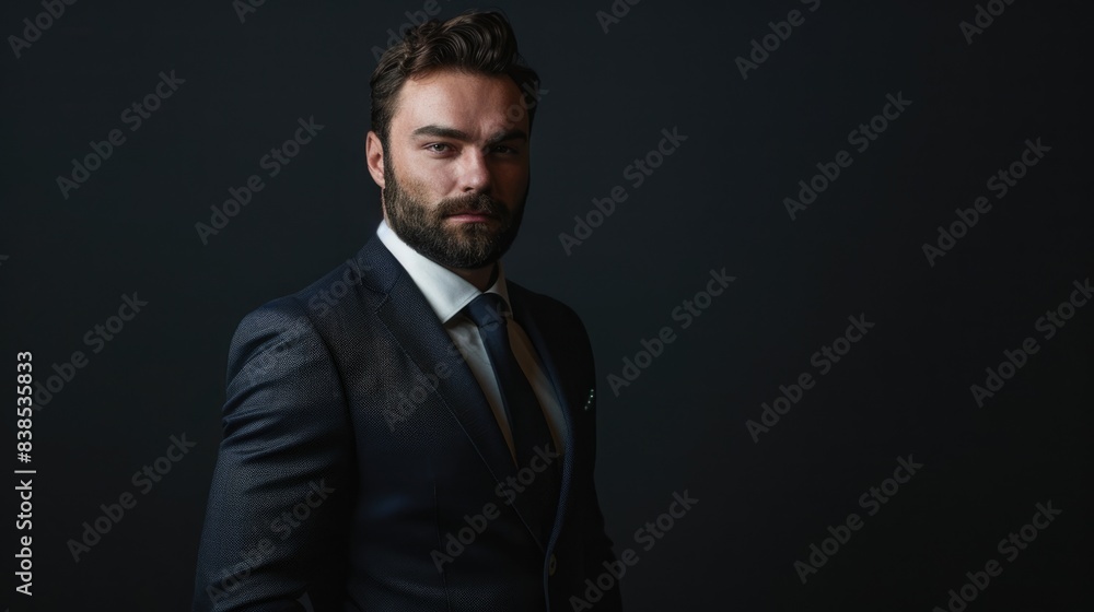 Man Suit Dark. Informal Businessman in Elegant Dark Suit, Symbol of Success Man Suit Dark. Informal Businessman in Elegant Dark Suit, Symbol of Success