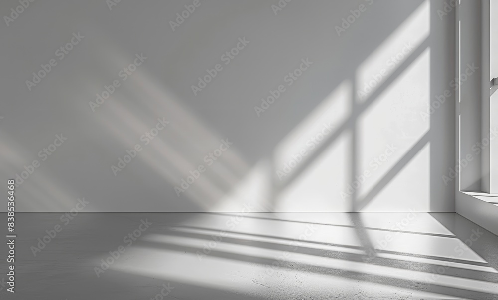 Abstract white background with a spotlight beam on the white wall of an empty room interior for product presentation in a minimal style. Abstract white background with a spotlight beam on the white wall of an empty room interior for product presentation in a minimal style.