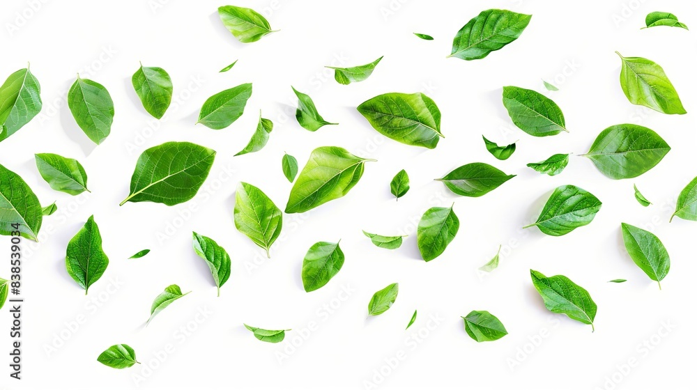 green tea leaves and white background green tea leaves and white background