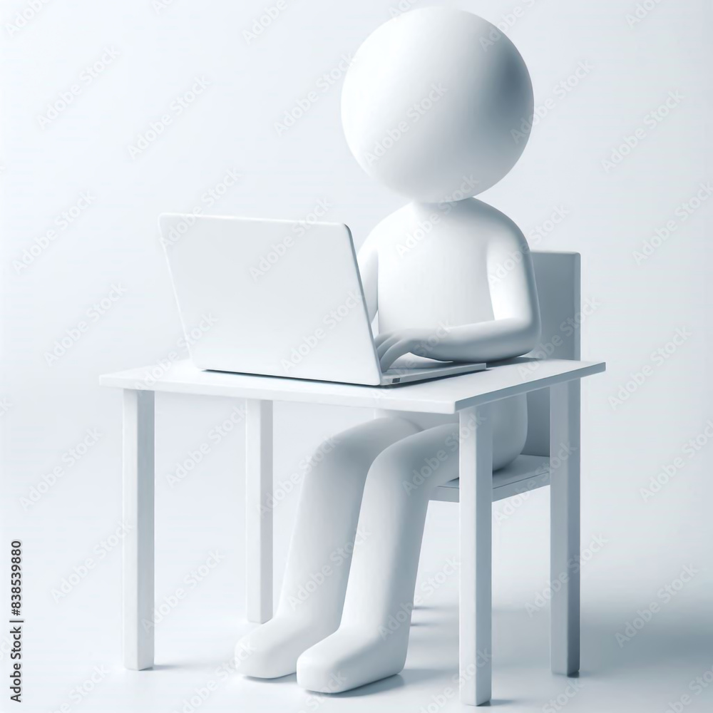 White figure illustration working on laptop at office. Technology and communication White figure illustration working on laptop at office. Technology and communication