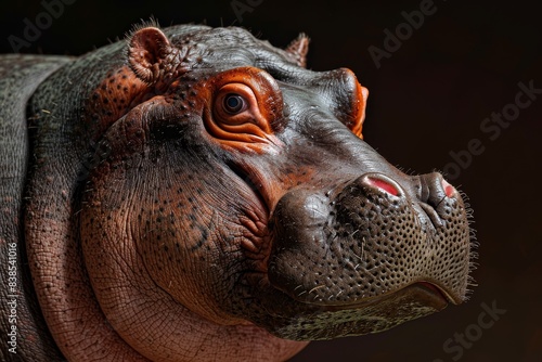 Mystic portrait of Pygmy Hippopotamus studio  copy space on right side  Anger  Menacing  Headshot  Close-up View Isolated on black background