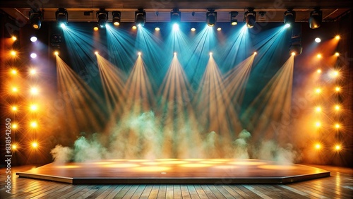 Illuminated stage with scenic lights and smoke , concert, performance, stage, lighting, entertainment, ambiance, atmosphere, event, show, theater, spotlight, spotlight, production, design