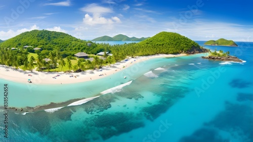 Aerial panoramic view of Seychelles islands.