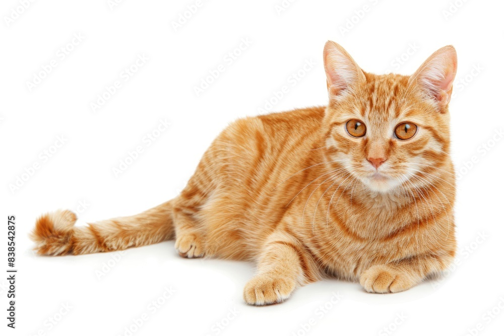 Orange Cat On White. Cool Ginger Senior House Cat Sitting Up, Isolated on White Background Orange Cat On White. Cool Ginger Senior House Cat Sitting Up, Isolated on White Background