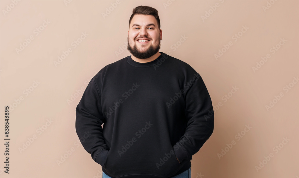 Obraz premium A guy wearing a black sweatshirt mockup, copy space, Generative AI.
