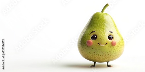 Cute cartoon pear character with a smile and rosy cheeks on a white background, cartoon, fruit, pear, character, cute, adorable, happy, fun, cheerful, smile, rosy cheeks, food, healthy