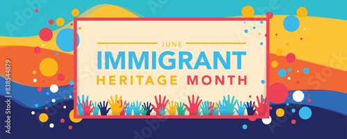 June is Immigrant Heritage Month geometric shape pattern background design template. Holiday concept. use to background, banner, placard, card, and poster design template with text inscription. 