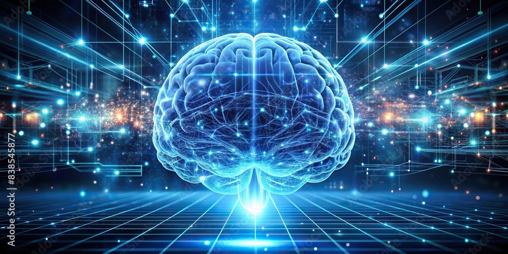 Futuristic artificial intelligence concept with glowing digital brain ...