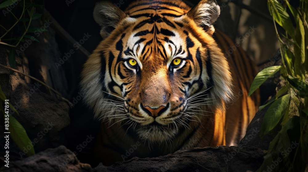 Intense Stare of a Bengal Tiger in Dense Jungle
Intense Stare of a Bengal Tiger in Dense Jungle