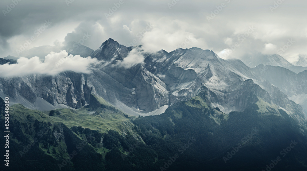 Foggy Mountain Range with Cloud-Covered Peaks
Foggy Mountain Range with Cloud-Covered Peaks