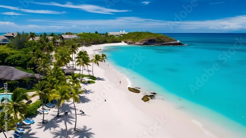 Panoramic aerial view of beautiful tropical beach with turquoise water