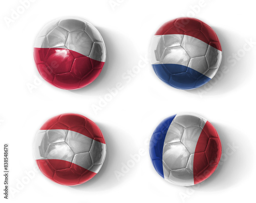 europe group . football balls with national flags of austria poland netherlands and france,soccer teams. on the white background.