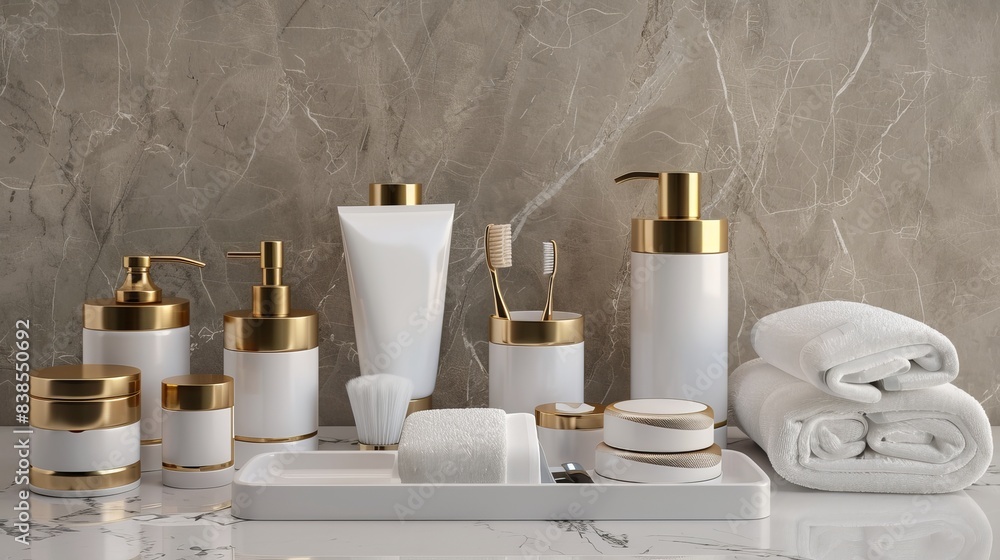 Bathroom amenities set for hotel service, cosmetic products Bathroom amenities set for hotel service, cosmetic products