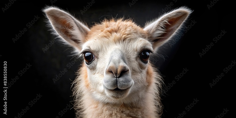 Close-up portrait of a baby llama against a black background, llama, baby, animal, cute, portrait, black background, fur, fluffy, young, adorable, small, mammal, wildlife, nature, close-up