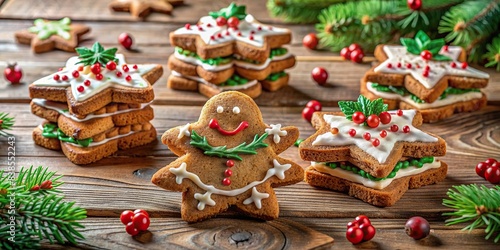 Festive gingerbread sandwiches on rustic wooden table, gingerbread, festive, sandwiches, holiday, Christmas, cookies, delicious, homemade, treats, winter, rustic, table setting, wooden
