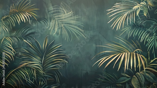 Beautiful nature background of vertical garden with tropical green leaf. Mural wallpaper. AI generated illustration © 3D