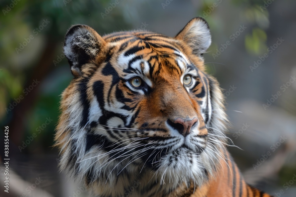 Fototapeta premium Zoo Tiger: Majestic Bengal Tiger in its Asiatic Habitat
