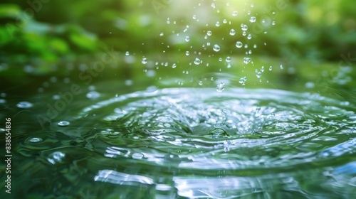 A close up of a water droplet falling into the pond  AI