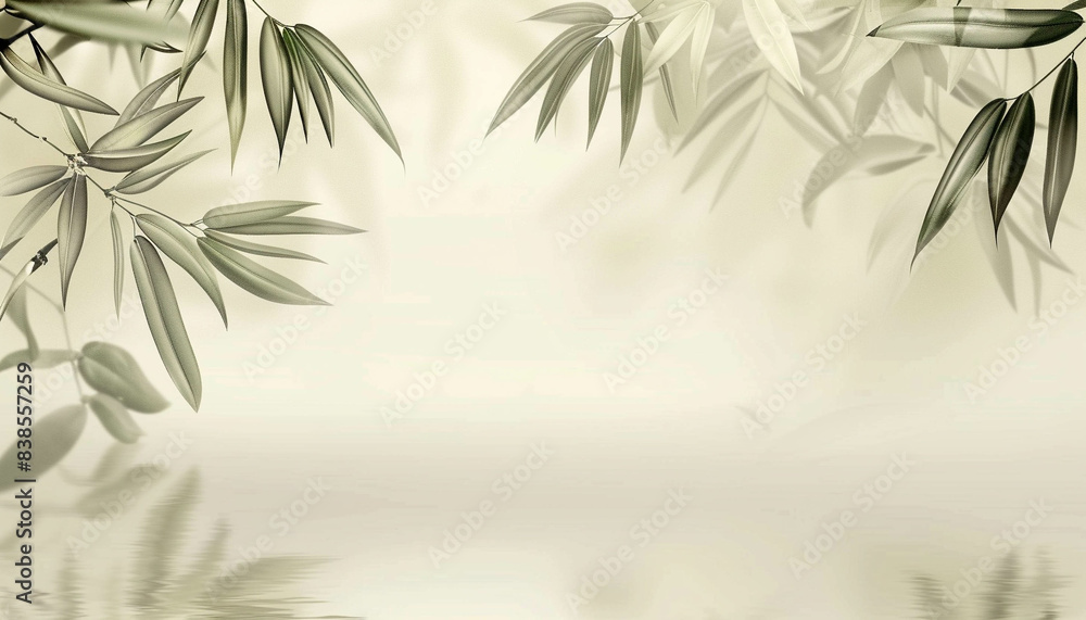 Light beige background with plants' shadow reflecting and copy space Light beige background with plants' shadow reflecting and copy space