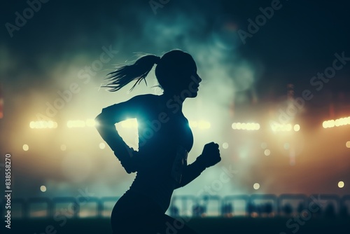 Night Stadium Female Runner Silhouette Running Action