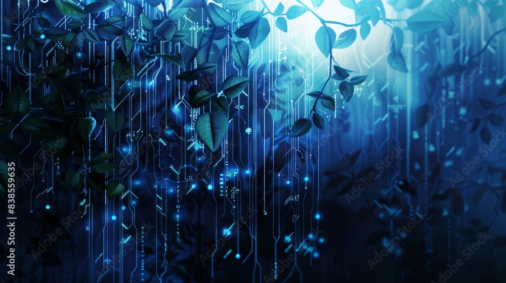 Abstract background with digital glowing lights and circuit board wall ...
