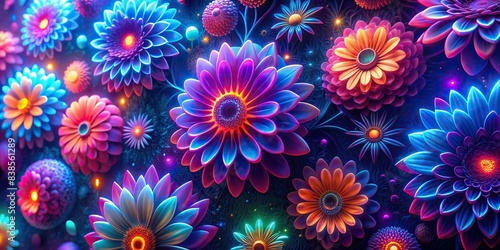 Abstract background with neon flowers created by generative , neon, flowers, abstract, digital art, technology, artificial intelligence, vibrant, colorful, modern, futuristic, design