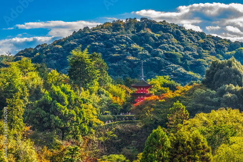 Colorful Red Koyasu Pagoda Kiyomizu Buddhist Temple Kyoto Japan