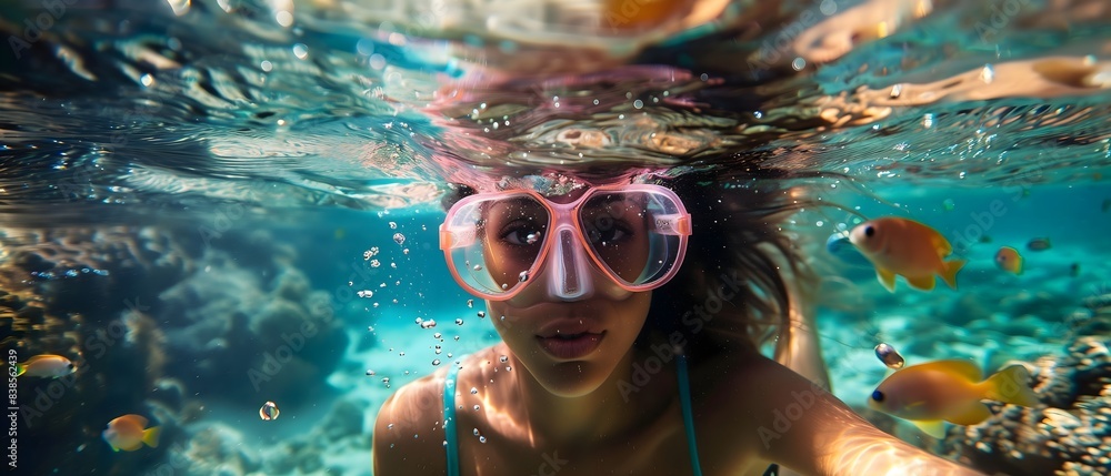 Fototapeta premium young woman snorkeling in the sea