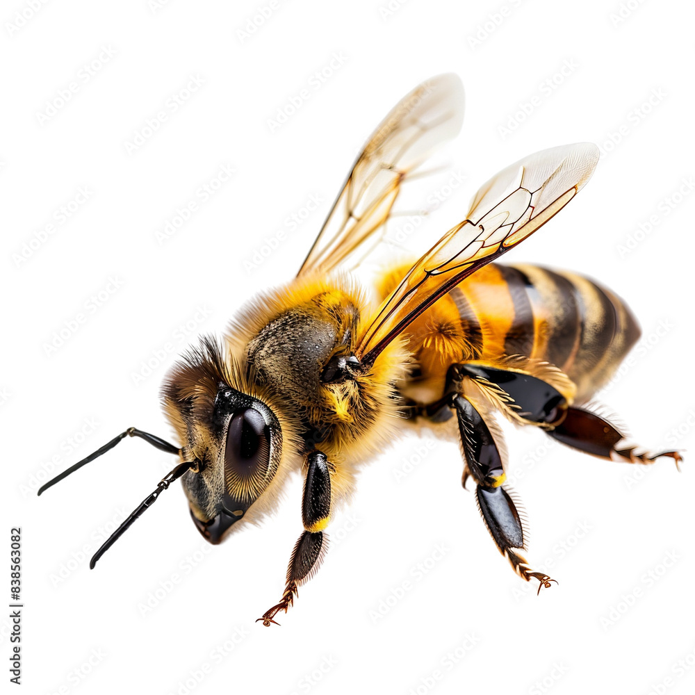 honeybee with wings spread, isolated on white background, transparent background honeybee with wings spread, isolated on white background, transparent background