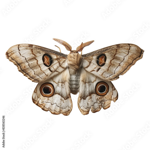 moth with intricate wing patterns, isolated on white background, transparent background photo