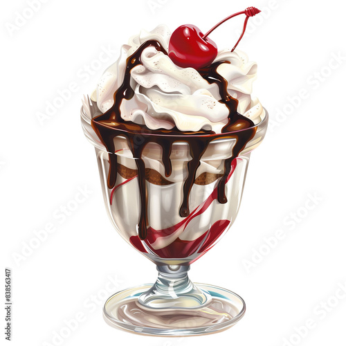 ice cream sundae topped with whipped cream, isolated on white background, transparent background photo