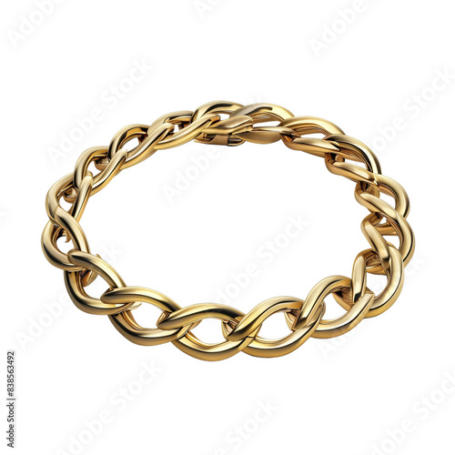 Elegant gold chain bracelet with intricate twists isolated on white background, transparent background