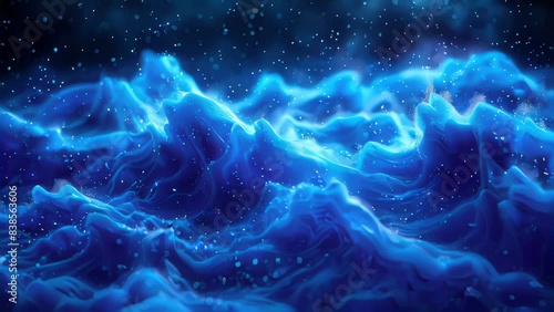 An abstract blue wave background with glowing particles and lines. Futuristic waves photo