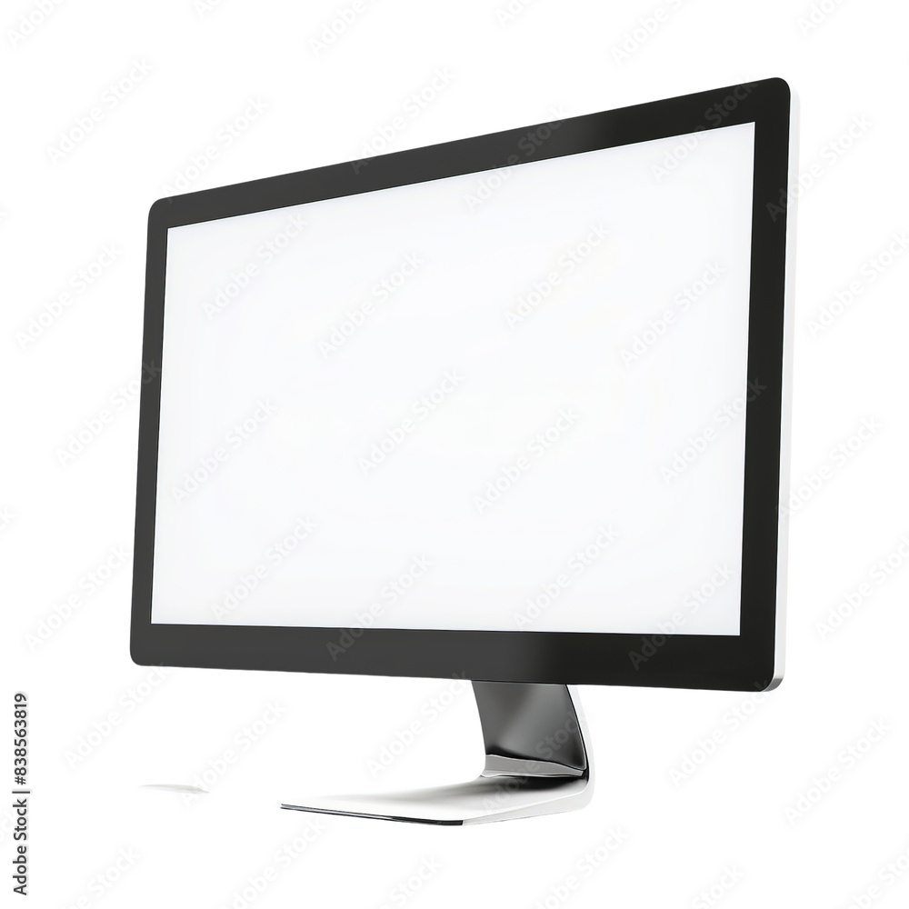 Isolated image of a modern computer monitor with a blank white screen isolated on white background, transparent background Isolated image of a modern computer monitor with a blank white screen isolated on white background, transparent background
