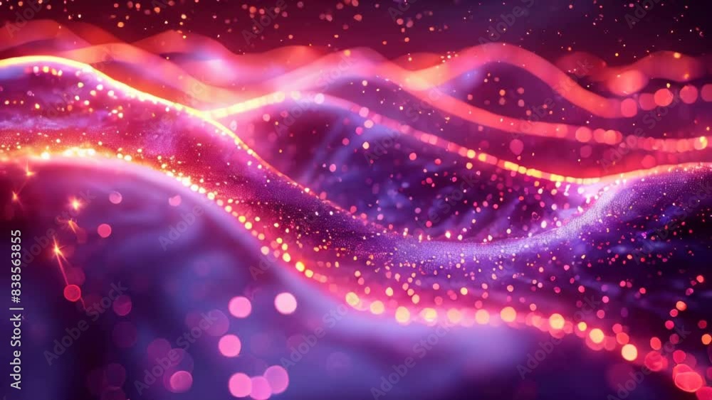 An abstract purple wave background with glowing particles and lines. Futuristic waves An abstract purple wave background with glowing particles and lines. Futuristic waves