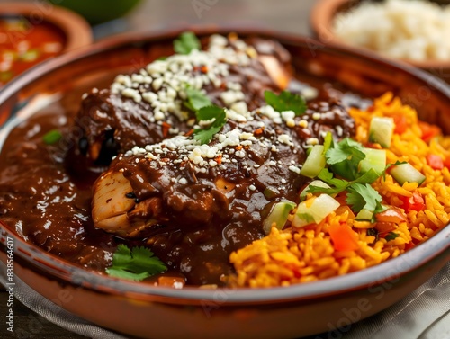 mole with rice, traditional Mexican food