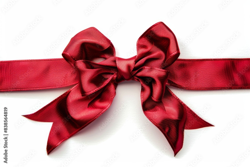 Red bow ribbon with ribbon for card isolated on white background. Holiday decoration Red bow ribbon with ribbon for card isolated on white background. Holiday decoration
