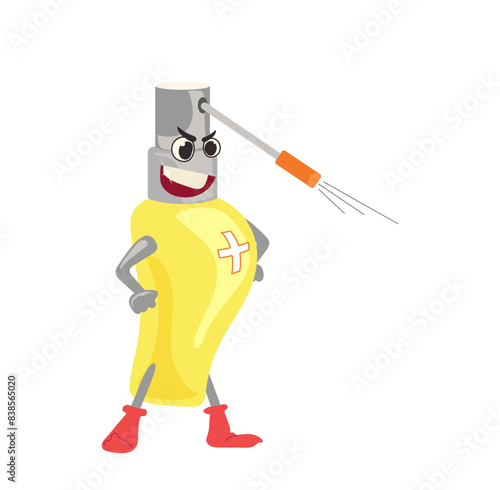 Antibiotic spray fighting bacteria, sanitizer spraying against virus isolated on white background