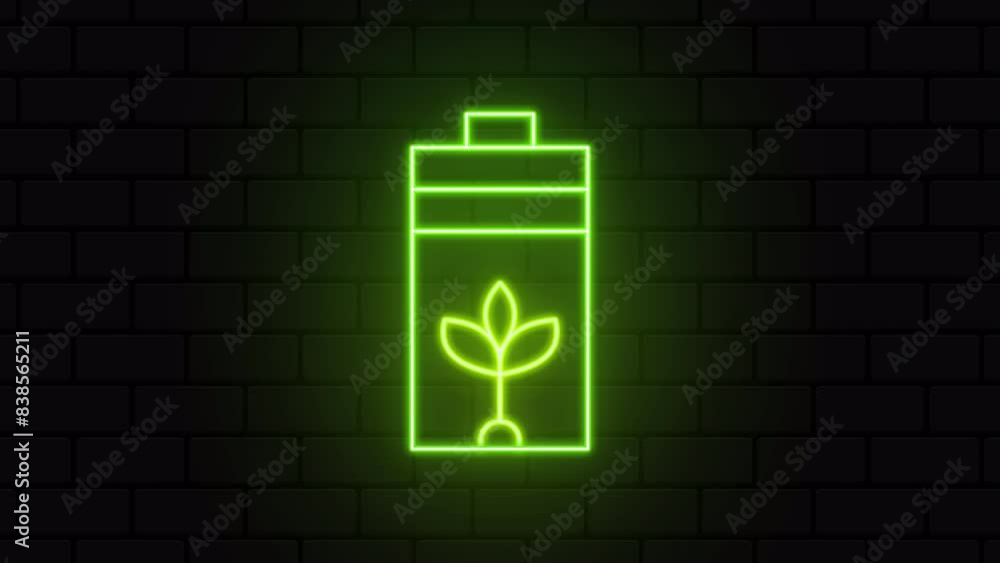 Glowing neon line eco nature leaf and battery animation. Glowing neon battery icon. Battery charging power sign. Electricity symbol. Glowing neon. 4K seamless loop animation Glowing neon line eco nature leaf and battery animation. Glowing neon battery icon. Battery charging power sign. Electricity symbol. Glowing neon. 4K seamless loop animation