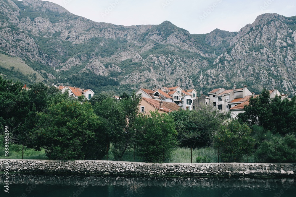 Fototapeta premium Town Risan in the mountains in Montenegro 