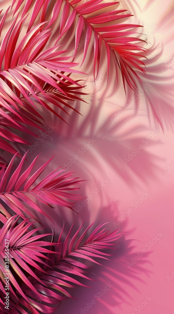Pink Palm Fronds With Shadow On Gradient Background Pink Palm Fronds With Shadow On Gradient Background