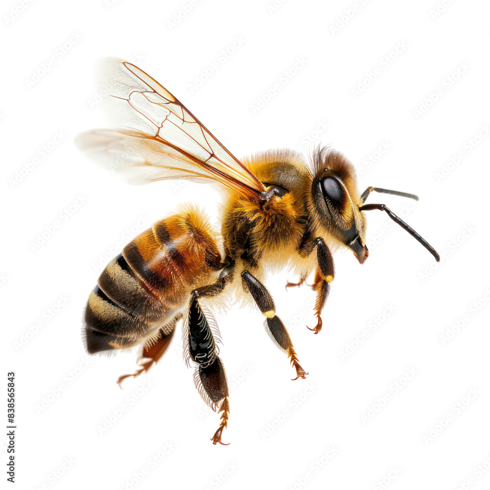 a stunning bee is flying, isolated on transparent background, macro, incredible pollinator. PNG Format a stunning bee is flying, isolated on transparent background, macro, incredible pollinator. PNG Format