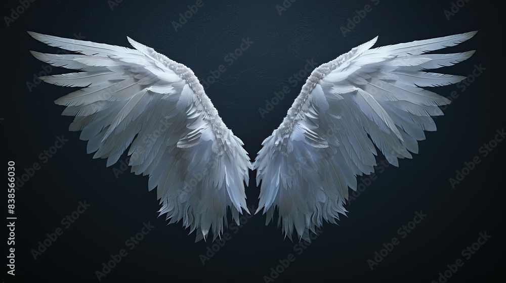 Fototapeta premium Illustration of white angel wings isolated on the dark background