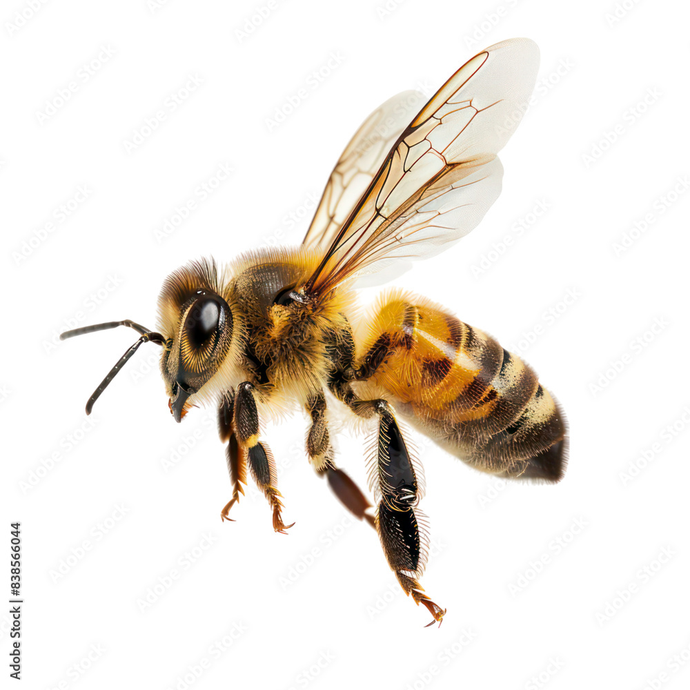 a stunning bee is flying, isolated on transparent background, macro, incredible pollinator. PNG Format a stunning bee is flying, isolated on transparent background, macro, incredible pollinator. PNG Format