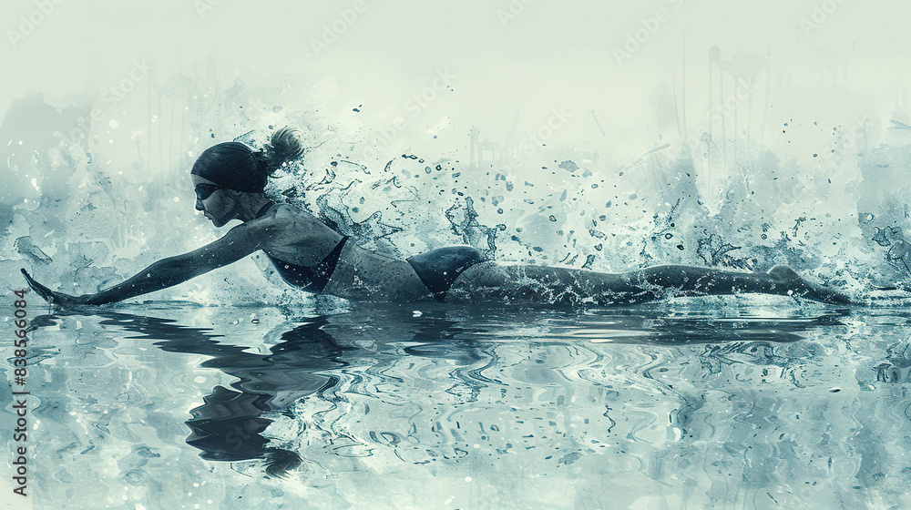 Naklejka premium A female swimmer in a watercolor style. Generated by AI.