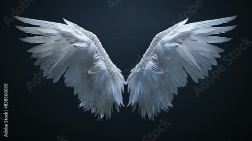 Illustration of white angel wings isolated on the dark background © zipop