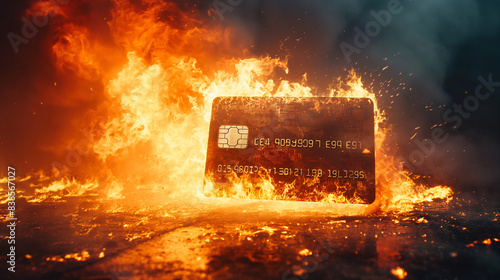 A credit card ablaze in scarlet flames