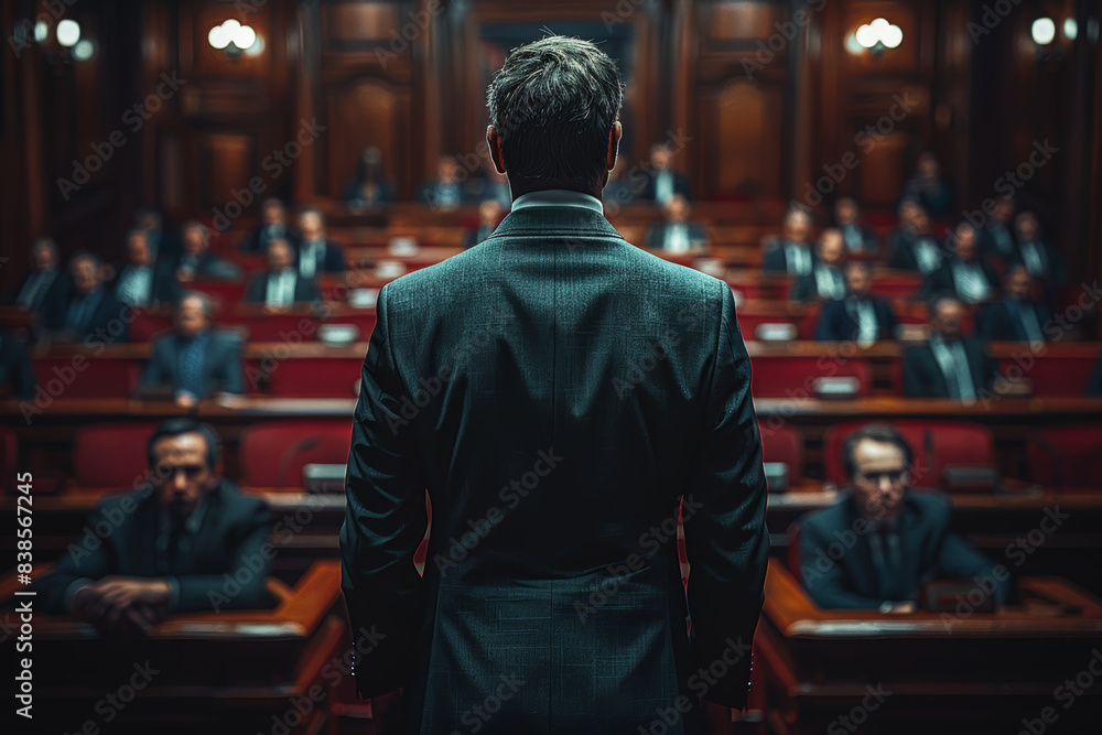 A politician leveraging fear to gain support for policies. Concept of political rhetoric and fear appeal. Generative Ai. A politician leveraging fear to gain support for policies. Concept of political rhetoric and fear appeal. Generative Ai.