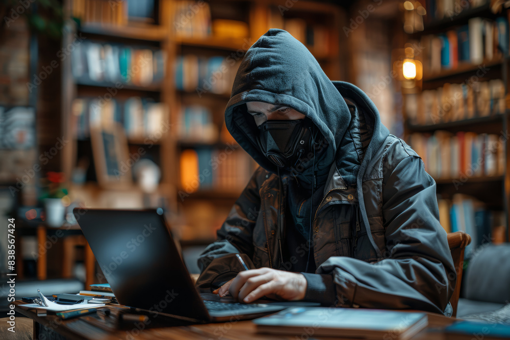 A hacker using social engineering to gain confidential information. Concept of cybersecurity and deception. Generative Ai. A hacker using social engineering to gain confidential information. Concept of cybersecurity and deception. Generative Ai.