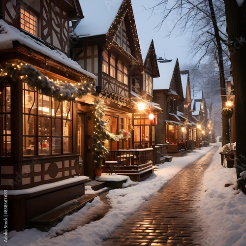 Christmas in the old town of Gdansk, Poland. Old houses in the village. © Iman